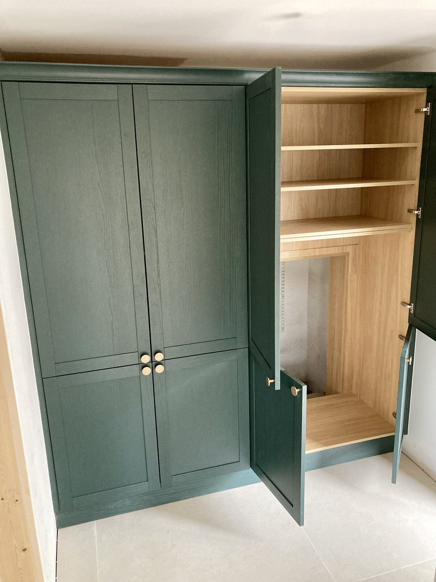Hunter green fitted wardrobe with brass handles — Fitted Homes Cardiff